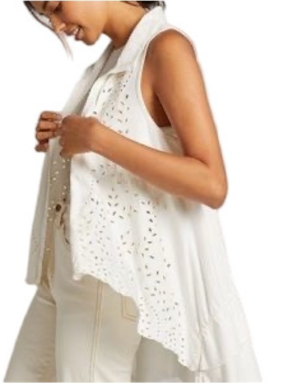 Anthropologie Size XS/S Forever That Girl Eyelet Tunic Top Vest Ivory NWT